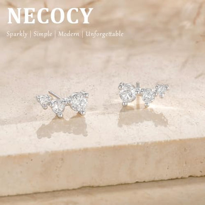Ear Climber Earrings for Women, 14K Gold Plated/Silver Plated | Crawler Earrings Pierced with Cubic Zirconia, Hypoallergenic Cluster Stud Tragus Conch Daith Cartilage Jewelry Gift for Daily - color: Silver-3