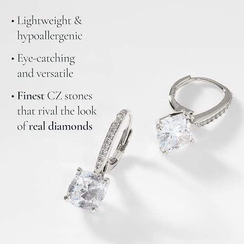 NADRI Cushion Cut CZ Leverback Earrings - color: Rhodium