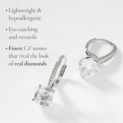 NADRI Cushion Cut CZ Leverback Earrings - color: Rhodium