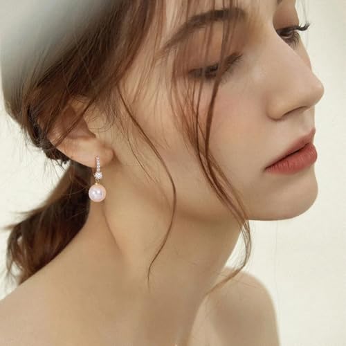 Pearl Earrings for Women 14K Gold Plated Hypoallergenic Pearl Earrings 5A Cubic Zirconia Dangle Earrings Elegant Jewelry - color: 2-Gold-Pink