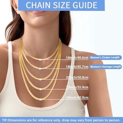 Jewlpire 3mm 4mm 5mm Herringbone Necklace 18K Gold Plated 925 Sterling Silver Chain Necklace for Women, Flat Snake Chain Necklace, Women's Chains Necklaces 16 18 20 22 24 Inch - color: 4mm 18K Gold Plated, size: 18 Inch (Women's Average Length)