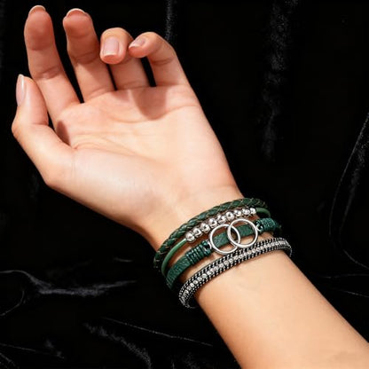 Leather Wrap Bracelets for Women, Boho Leopard Multi-Layer Crystal Beads Cuff Jewelry - color: J-Warp-010
