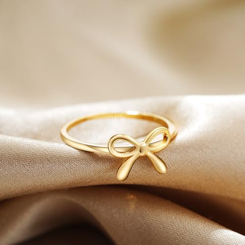Bow Rings for Women Dainty Bow Tie Band Ring 18K Gold Plated Cute Thin Engagement Knuckle Bow Rings Gold Bowknot Small Stacking Ring Valentines Day Bow Ring for Her Trendy Jewelry - color: Gold 6
