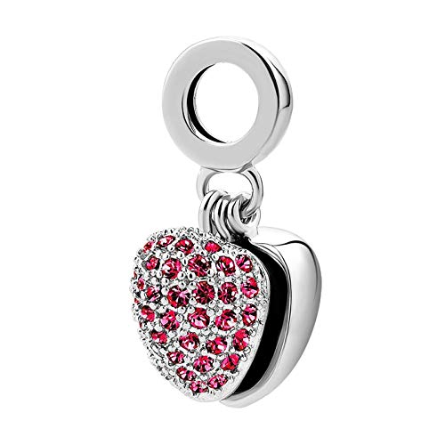 KunBead Daughter Heart I Love You Birthstone Dangle Charms Compatible with Pandora Bracelet Gift for Womens Birthday - color: Red