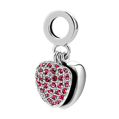 KunBead Daughter Heart I Love You Birthstone Dangle Charms Compatible with Pandora Bracelet Gift for Womens Birthday - color: Red