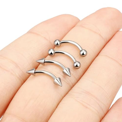Eyebrow Piercing Jewelry Titanium Curved Barbell 16g Tiny Eyebrow Ring Vertical Labret Lip Jewelry Ear Rook Navel Small Belly Button Ring for Women Men - color: 16g,8mm