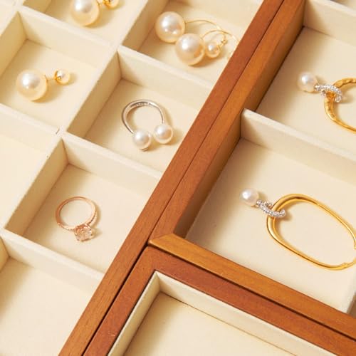 Oirlv Solid Wood Jewelry Tray,Jewelry Drawer Organizer,24 Grid(Cream) | Stackable Design,for Jewelry Necklaces Earrings and Rings,Organizing and Presentinge Legantly on Dressers&in Dresser - color: Creamy-white 24 grid tray