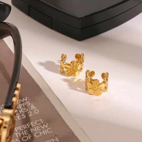 Exquisite C Shape Flower Ear Clips Fashionable 18K Gold Plated Bloom Cuff Earrings Non Pierced Ear Cartilage Clip on Wrap Hoop Fake Earrings for Women Jewelry Gifts