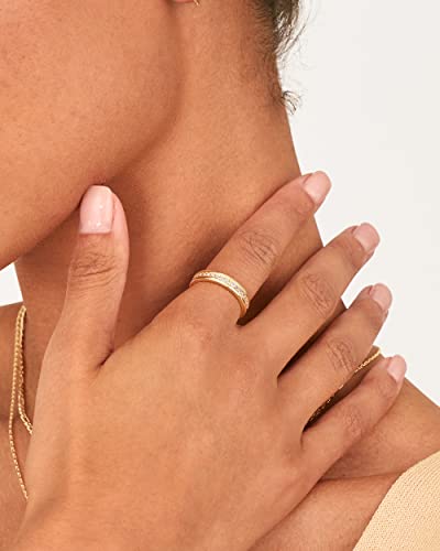 PAVOI 18K Gold Plated Stacking Tiny Cubic Zirconia Band | Eternity Rings for Women | Thumb Ring - color: White Gold