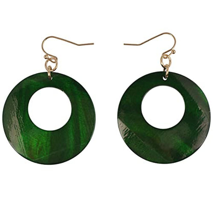 Coiris Multi Strand Statement Colorful Beaded Necklace with Big Circle Shell Pendant for Women - color: Dark Green