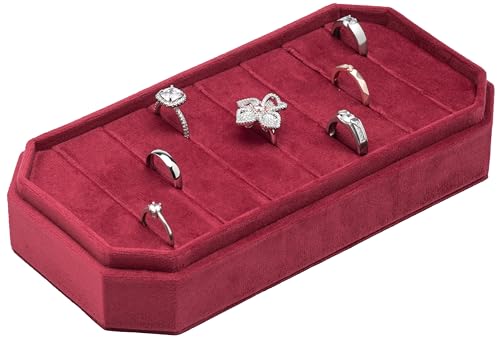 Velvet Ring Organizer Display Tray Jewelry Box Earring Holder Case | for Wedding Birthday Christmas Day (Red) - color: Red