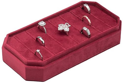 Velvet Ring Organizer Display Tray Jewelry Box Earring Holder Case | for Wedding Birthday Christmas Day (Red) - color: Red