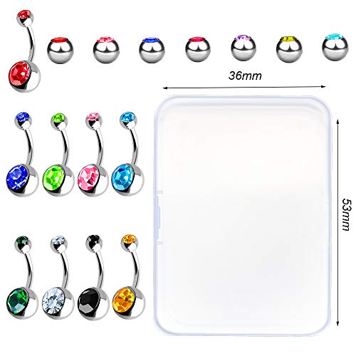 Outee 30 Pcs 14G Belly Button Rings for Women Belly Bars Stainless Steel Navel Piercing Jewelry