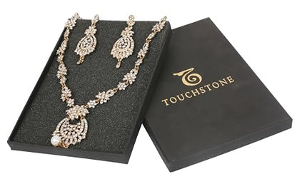 Touchstone Indian jewelry sets for women maang tikka wedding guest gold necklace bollywood jewellery set pageant elegant prom bride accessories western crystal chunky rhinestone necklaces - color: 5 White in gold plating pearl drop