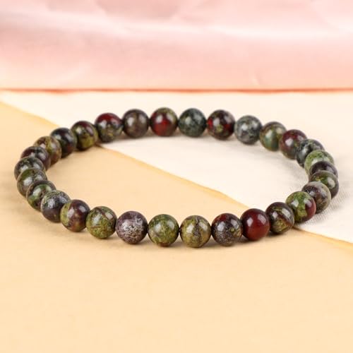 LPBeads Handmade Natural Gemstone Stretch Elastic Bracelet Healing Crystal Round Stone Beads Jewelry Gifts for Women Men - color: Dragon Bloodstone, size: 6mm