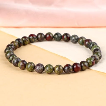LPBeads Handmade Natural Gemstone Stretch Elastic Bracelet Healing Crystal Round Stone Beads Jewelry Gifts for Women Men - color: Dragon Bloodstone, size: 6mm