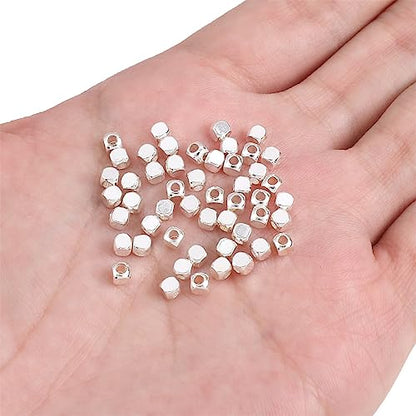 Silver Plated Cube Spacer Beads Round 3x3mm 50pcs for Jewelry Making Findings Non Tarnish - color: Silver, size: 3x3mm Round Cube