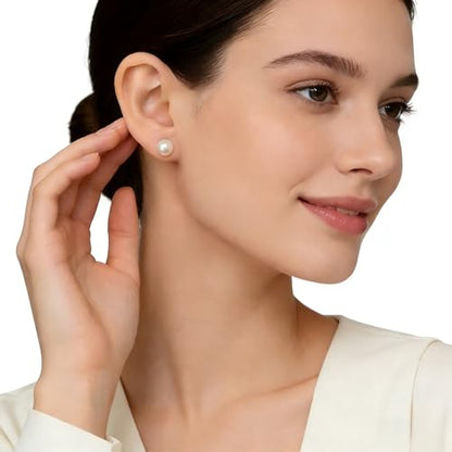 White Faux Pearl Stud Earrings, S925 Silver Posts Hypoallergenic for Women - color: Creamy White, size: 12mm