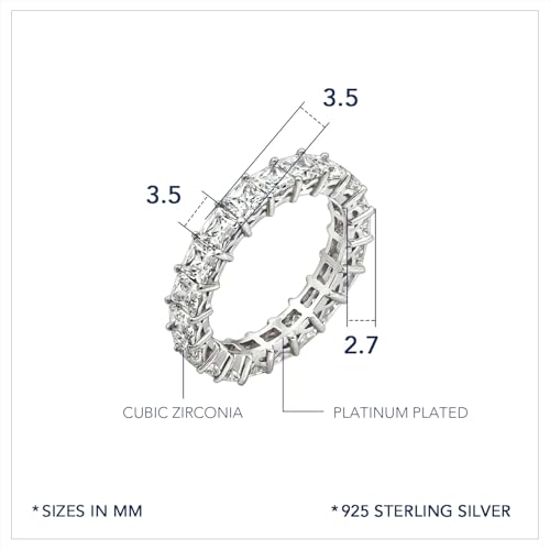 DIAMONBLISS Marilyn Monroe Princess Cut Eternity Ring | Solid 925 Sterling Silver Infinity Band for Women | 4.75 Carats Cubic Zirconia CZ Simulated Diamond Engagement Ring