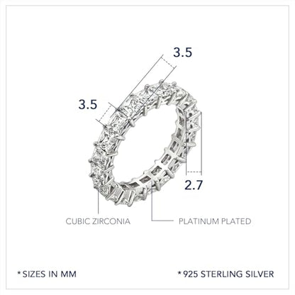 DIAMONBLISS Marilyn Monroe Princess Cut Eternity Ring | Solid 925 Sterling Silver Infinity Band for Women | 4.75 Carats Cubic Zirconia CZ Simulated Diamond Engagement Ring