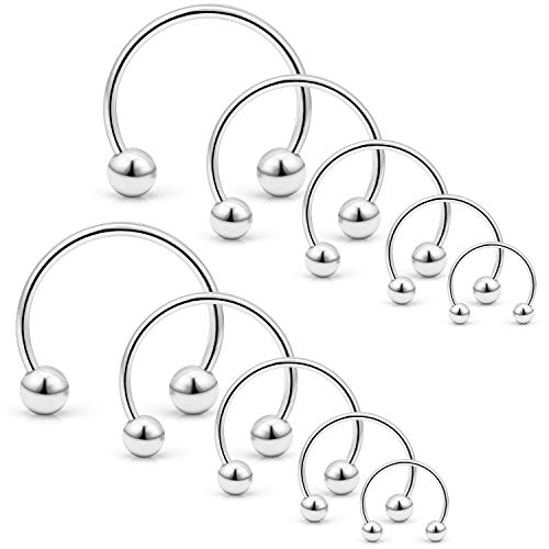 SCERRING 10PCS 20G Stainless Steel Horseshoe Septum Ring Nose Rings Hoop Helix Daith Cartilage Tragus Earrings Eyebrow Body Piercing Jewelry 6-14mm - color: Silver