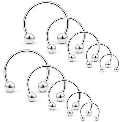 SCERRING 10PCS 20G Stainless Steel Horseshoe Septum Ring Nose Rings Hoop Helix Daith Cartilage Tragus Earrings Eyebrow Body Piercing Jewelry 6-14mm - color: Silver