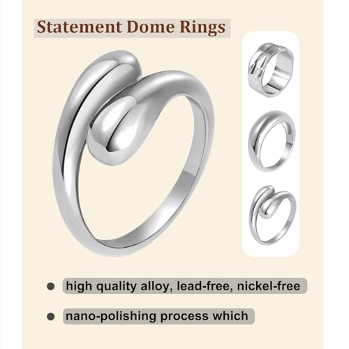 Chunky Gold Rings for Women Non Tarnish, 18K Gold Plated Statement Dome Rings Stacking,Thumb Ring, Mens Silver Eternity Wedding Band Jewelry Size 5-11 - color: Silver