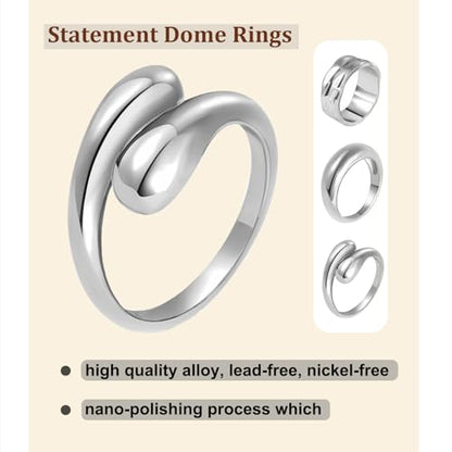 Chunky Gold Rings for Women Non Tarnish, 18K Gold Plated Statement Dome Rings Stacking,Thumb Ring, Mens Silver Eternity Wedding Band Jewelry Size 5-11 - color: Silver