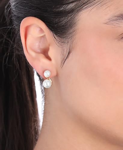 Anne Klein Women's Pearl Stud Earrings, Layered Statement Fashion Jewelry for Everyday and Evening Wear - color: Double Pearl