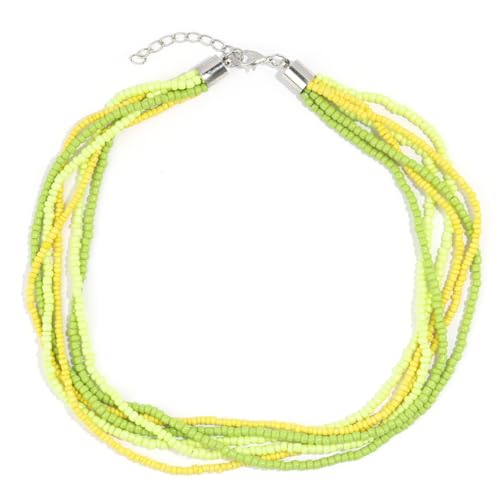 Colorful Multi-layered Seed Beaded Necklace Choker For Women Bohemian Handmade Crystal Stone Gemstone Hawaiian Necklace Holiday Birthday Summer Beach Jewelry Gift - color: Yellow