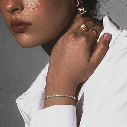 Tennis Bracelet for Women, Cubic Zirconia, Gold or Rhodium, 1.5-3mm | 18K Gold-Plated or Rhodium-Plated Brass, Cubic Zirconia, 1.5-3mm Widths, 6.5-7.5 in, Fade-Resistant, Jewelry Gift Box Ready - color: 3MM | Rhodium-Plated | 7 in