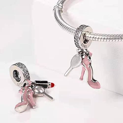 925 Sterling Silver Charms for Bracelets Necklaces Dangle Pendant With 5A Cubic Zirconias Bead Charm for Women DIY Jewelry - style: Pink High Heels Charms