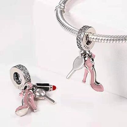 925 Sterling Silver Charms for Bracelets Necklaces Dangle Pendant With 5A Cubic Zirconias Bead Charm for Women DIY Jewelry - style: Pink High Heels Charms