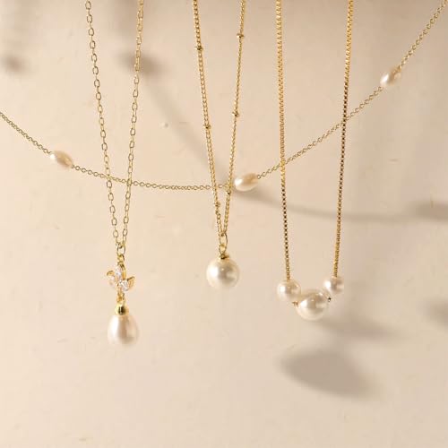 Pearl Necklace for Women- 14K Gold-plated/White Gold-plated Dainty Pearl Necklace for Women - color: Gold CZ pearl 327