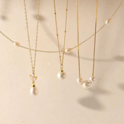 Pearl Necklace for Women- 14K Gold-plated/White Gold-plated Dainty Pearl Necklace for Women - color: Gold CZ pearl 327