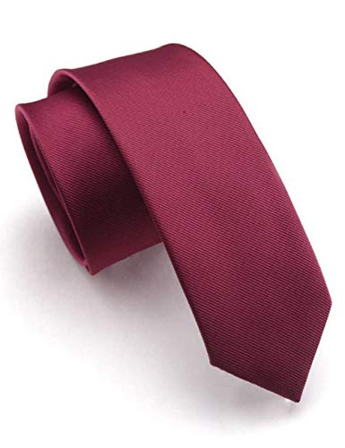 JEMYGINS 2.4" Solid Color Skinny Tie and Pocket Square with Tie Clip Sets for Men (6cm) - color: Burgundy