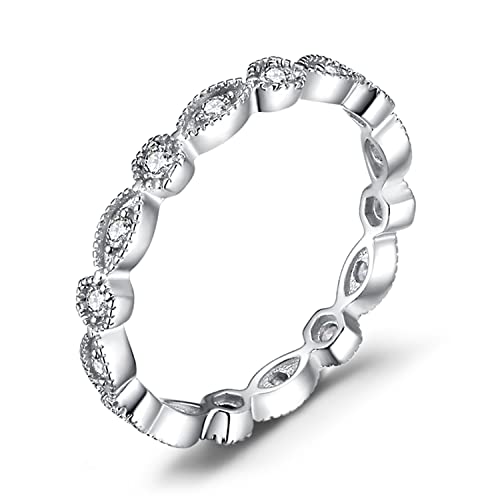 JewelryPalace 14K Gold Plated 925 Sterling Silver Rings for Women, Cubic Zirconia Promise Rings for Her, Stackable Wedding Bands Rings for Women Set Size 4-12 - color: M-1Pc-Marquis-Sterling Silver