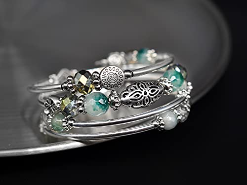 FULU AUTUMN Stackable Beaded Bracelets for Women Boho Wrap Silver Bracelet Layered Fashion Jewelry Gifts for Her - color: Green
