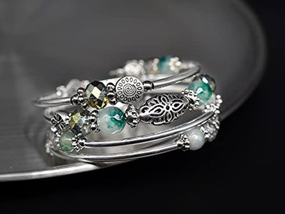 FULU AUTUMN Stackable Beaded Bracelets for Women Boho Wrap Silver Bracelet Layered Fashion Jewelry Gifts for Her - color: Green