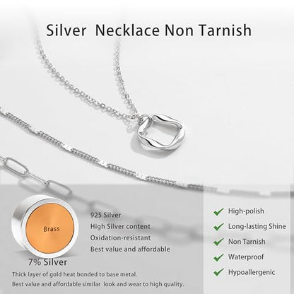 Poxtex Layered Gold Necklaces for Women, Stackable Dainty 14K Gold Silver Plated Trendy Simple Heart Diamond Cross Bow Circle Pendant Paperclip Choker Dot Chain Necklace,Jewelry Set Gifts for Women - color: Silver, style: Circle1