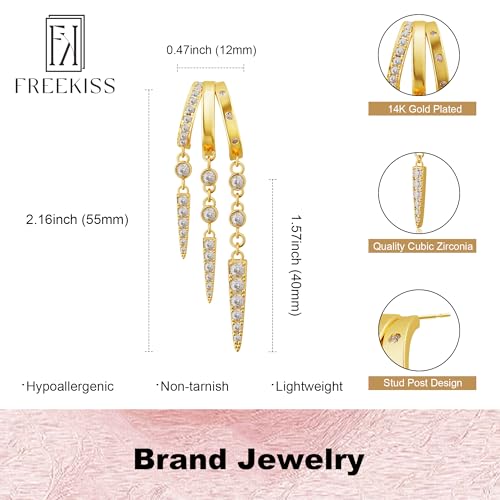 Freekiss Pearl Earrings for Women Trendy: Flat Back Stud Earrings 14K Gold Plated/925 Sterling Silver Freshwater Pearl Dangle Earrings Cute Bow Earrings Wedding Jewelry Birthday Gifts for Women Girls - style: Long Zircon-GD