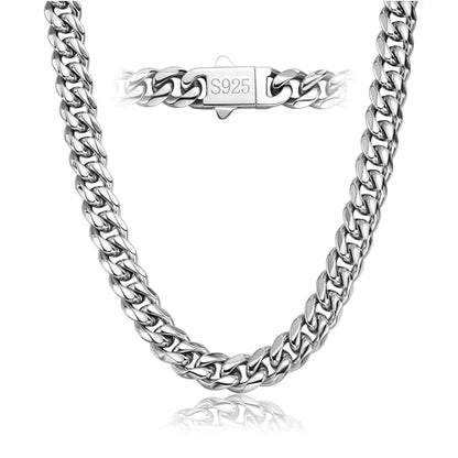 7MM Stainless Steel Mens Cuban Link Chain,Black Metal/925 Sterling Silver Plated Men Chain Necklaces Black/Silver Chain for Men Necklace - style: 7MM-26 Inch Silver
