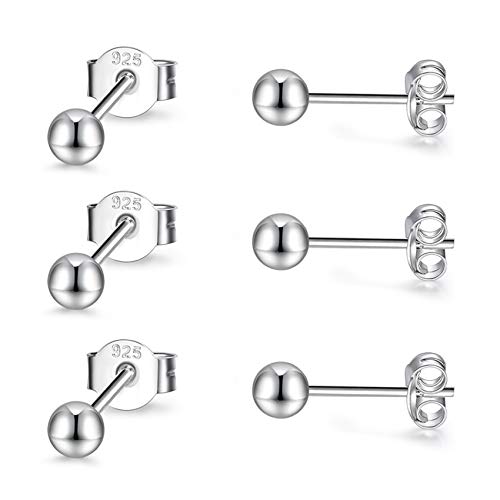 EPIRORA Sterling Silver Stud Earrings for Women Men- 3 Pairs 3mm Tiny Ball Stud Earrings Round CZ Earrings Pearl Earrings Set Cartilage Small Tragus Earrings - style: 3 Pairs-Round Ball Earrings