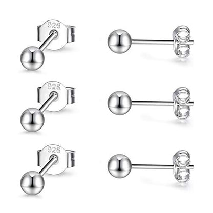 EPIRORA Sterling Silver Stud Earrings for Women Men- 3 Pairs 3mm Tiny Ball Stud Earrings Round CZ Earrings Pearl Earrings Set Cartilage Small Tragus Earrings - style: 3 Pairs-Round Ball Earrings