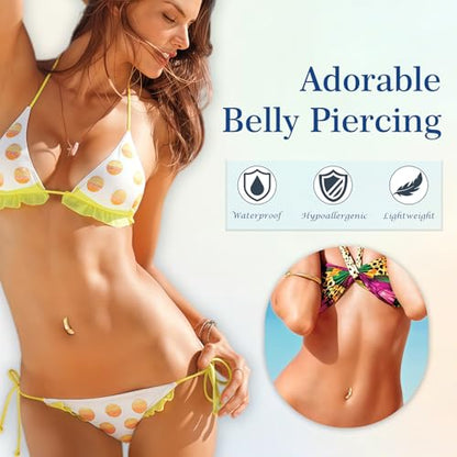 3-12 Pcs 14G Belly Button Rings Belly Rings for Women CZ Opal Navel Rings Belly Piercings Jewelry Belly Barbells Stainless Steel Body Belly Button Piercing Jewelry - color: Gold-2Pcs-14G/10MM