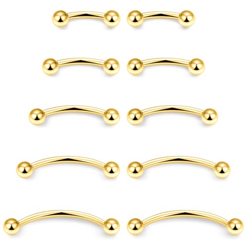 20G 16G 14G 12G Eyebrow Ring Piercing Jewelry Surgical Steel Vertical Labret Lip Ring Rook Daith Earrings Navel Small Tiny Belly Button Ring Piercing Jewelry for Women Men Silver Black Gold - color: Gold, size: 16G