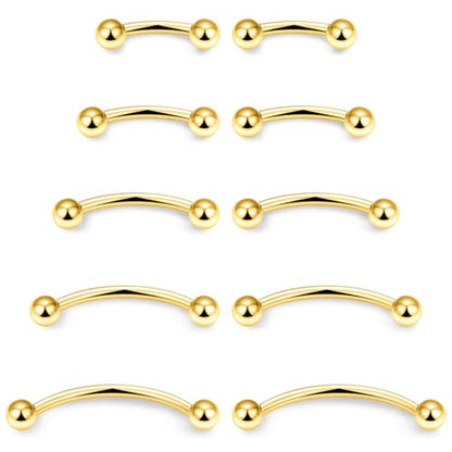20G 16G 14G 12G Eyebrow Ring Piercing Jewelry Surgical Steel Vertical Labret Lip Ring Rook Daith Earrings Navel Small Tiny Belly Button Ring Piercing Jewelry for Women Men Silver Black Gold - color: Gold, size: 20G