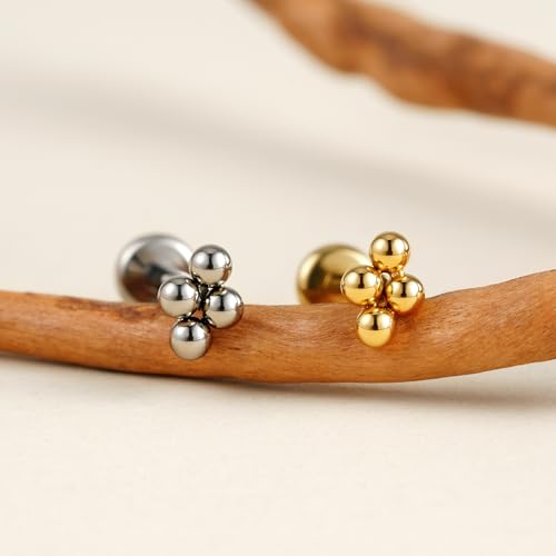 1PC ASTM F136 Titanium Mini Threadless Flat Back Stud 18G 6mm 8mm for Conch Helix Flat Tragus Labret - color: Diamond Cluster - Gold