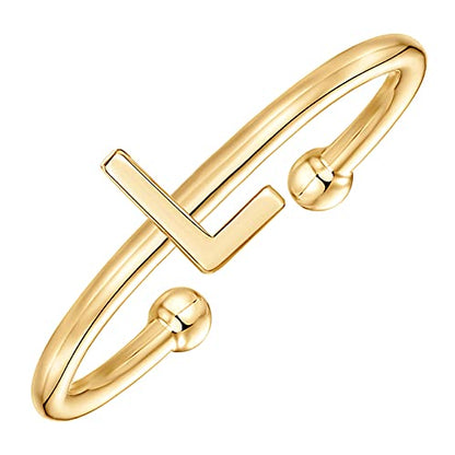 PAVOI 14K Gold Plated Initial Letter Ring for Women, Adjustable Band | Thin Initial Band - Dainty Fashion Jewelry Gifts - style: - L