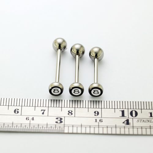 Black Number 69 Logo Ball with 14 Gauge 316L Surgical Steel Tongue Ring Jewelry